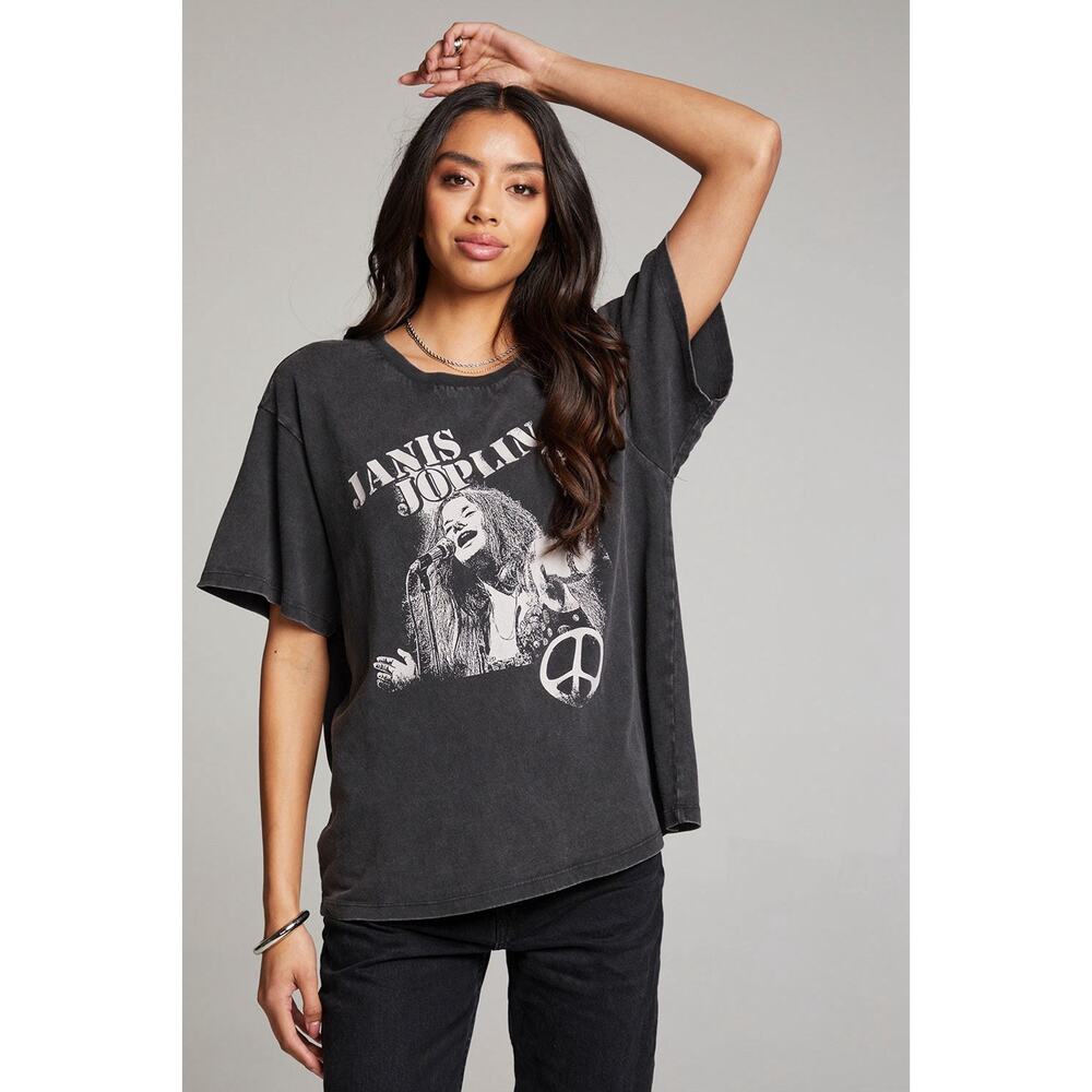 NEW Chaser Janis Joplin Retro Tee Size Small Oversized Gray Graphic Print Shirt